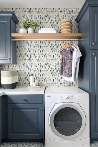 Safiyya Blue and White Peel and Stick Wallpaper 17.3in x78.7in Blue Dots - Image 5