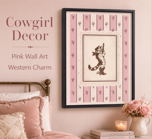 Framed Funny Cat Canvas Wall Art, Western Cowboy Picture Wall Decor - Image 4