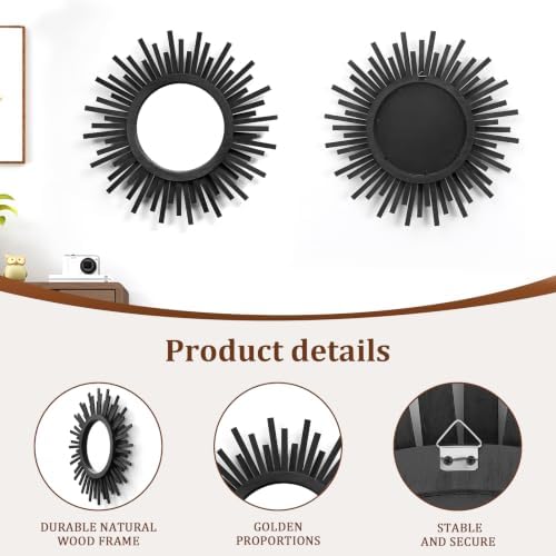 18 Inch Boho Sunburst Mirror, Round Wooden Wall Decor Starburst Sun Mirror - Image 4