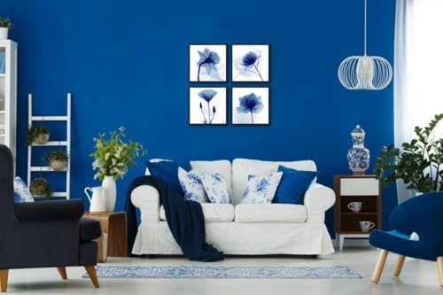 Pyradecor Black Framed Wall Art Blue Flickering Flower Modern Paintings Canvas - Image 4