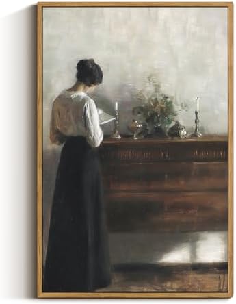 VIYYIEA Portrait Large Framed Wall Art, Woman Standing Reading Vintage Art by VIYYIEAART