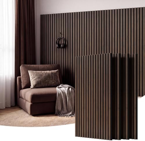 Amsleekey 4-Pack 47.2″x23.6″ Acoustic Wood Wall Panels, 8 Hooks, Dark Walnut by Amsleekey
