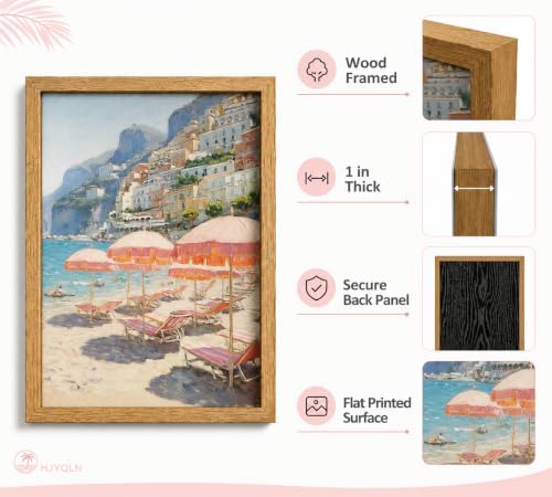 Framed Pink Umbrella Coastal Canvas Wall Art, Beach Scene Picture Wall Decor - Image 4