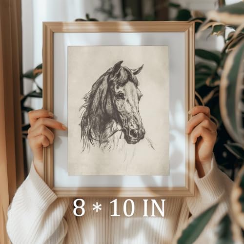 uniro Vintage Horse Etching Sketch Equestrian Retro Wall Art Print Farmhouse - Image 3