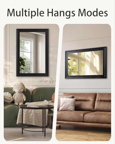 Black Wood 24 x 36 Inch Mirror for Bathroom, Rectangle Vanity Wall Mirror - Image 4