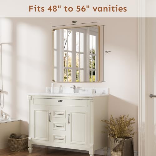 Kosmonia 36x36 Inch Square Bathroom Vanity Mirror Brushed Champagne Gold - Image 2