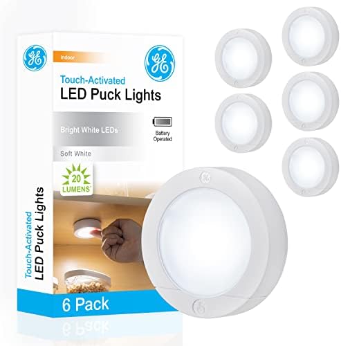 GE Battery Powered Puck Lights, Touch On/Off, 20 Lumens, 6 Pack by Unknown