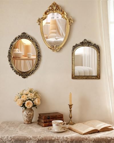 Wonderjune 3 Pcs Vintage Gold Wall Mirror Set, Classic Style by Wonderjune