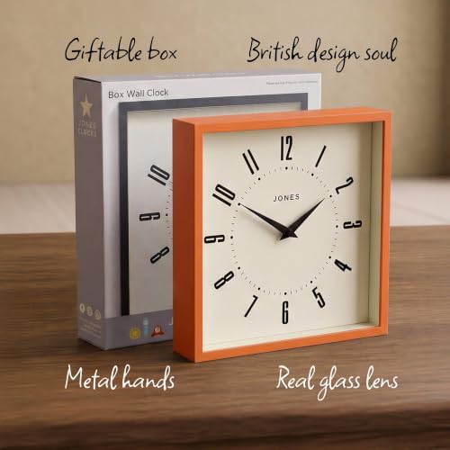 JONES CLOCKS® Box wall Clock | Retro Square Clock | 10" | Orange | Easy to Read - Image 6