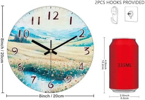 Battery Operated Wall Clock, 8 Inch Exclusive Flower & Mountain Glass Design - Image 3