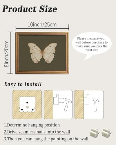 KBKBART Vintage Butterfly Wall Art Gold Framed Canvas Print 8x10 inch - Image 2