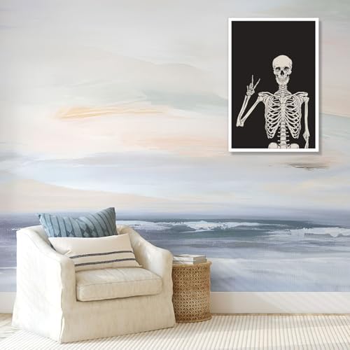 Funny Black Skeleton Canvas Wall Art Spooky Decor Halloween Poster High Hand - Image 4