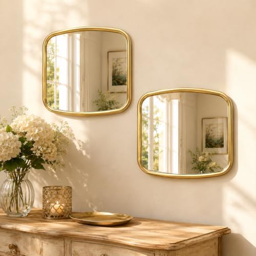 2 Pack Rounded Square Wall Mirror, Aesthetic Curved Edge Vanity Mirror by OPULINEA