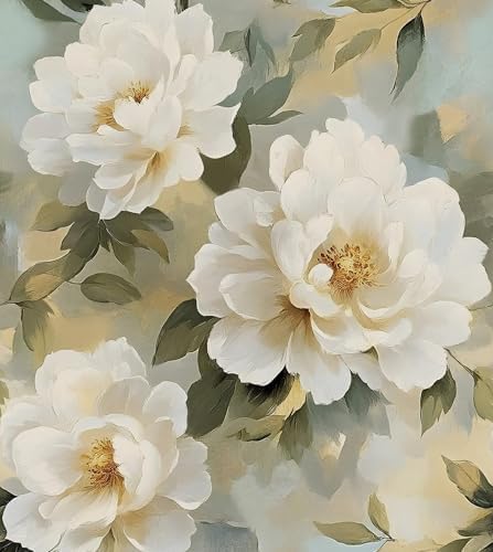 Laatse Vintage White Beige Peony Floral Botanical Wallpaper 17.5"x393" by Laatse