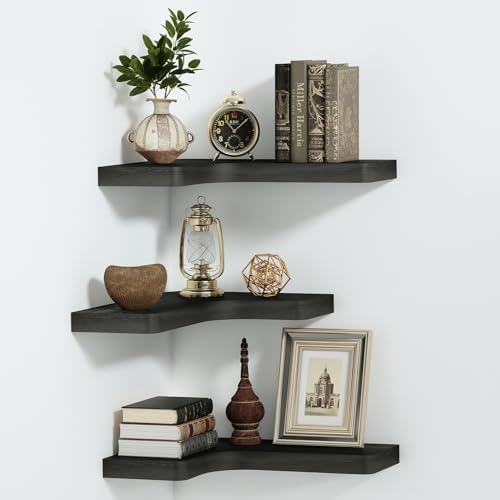 SAUMONIERES Corner Floating Shelves Wall Mount Shelf Solid Wood by Saumonieres
