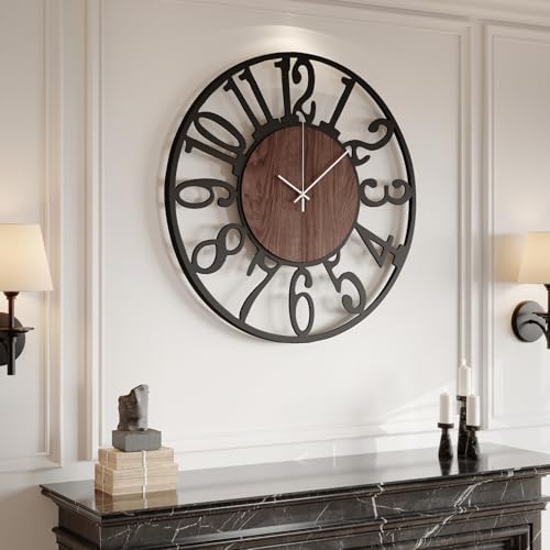 Cuspin 30 Inch Large Wall Clock Black Metal Frame by Cuspin