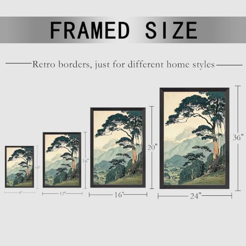 Black Framed Pine Mountain Landscape Canvas Wall Art 16x20in - Image 5