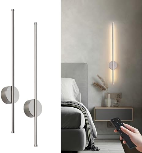 KARTOOSH Battery Operated Modern Wall Sconce Set of Two, 27.6 Inch Nickle by KARTOOSH