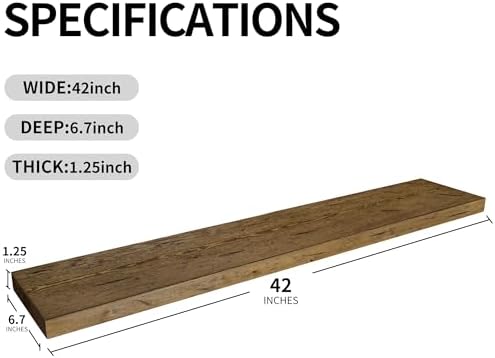 BGMG Floating Shelves 42 inch Long, Distressed, Wide Rustic Wooden Wall Shelves - Image 3