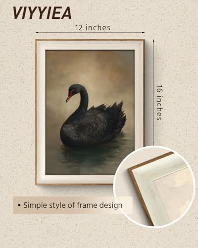 VIYYIEA Framed Black Swan Wall Art, Rustic Animal Canvas Prints, 12×16 Inch - Image 5