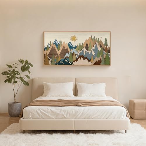 FWIEXA Large Mountain Canvas Wall Art Woodcut, Sunrise Pine Tree Wall Decor - Image 4