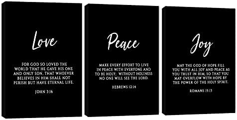3 Piece Inspirational Wall Art, Quotes "Love Peace Joy" Motivational Canvas Art by GUTTATYART