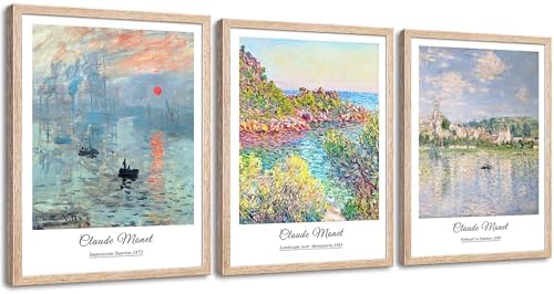 Framed Claude Monet Sunrise Canvas Wall Art, Vintage Impression Paintings - Image 2
