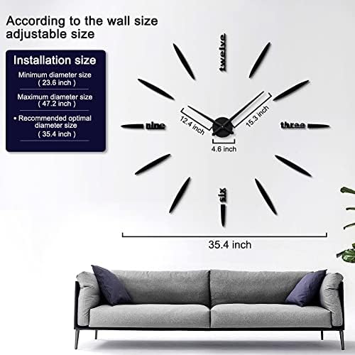 DIY Wall Clock, 3D Mirror Stickers Large Frameless Wall Clock Modern Design - Image 5