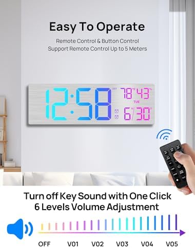MASHI 18.5" Large Digital Wall Clock, 9 RGB Color Display - Image 6