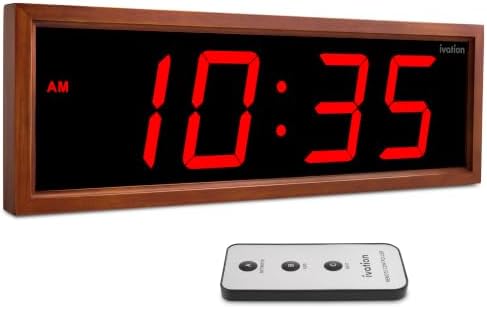 Ivation Large Digital Wall Clock, Big LED Display & Stylish Wood Frame by Ivation