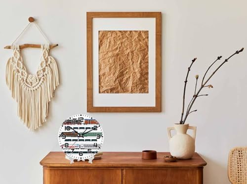 Train Wall Clock 10 inch Round Running on The Track Silent Non Ticking Wood - Image 3