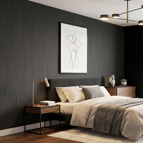 Black Faux Grasscloth Self-Adhesive Wallpaper 15.7"x393" - Image 5