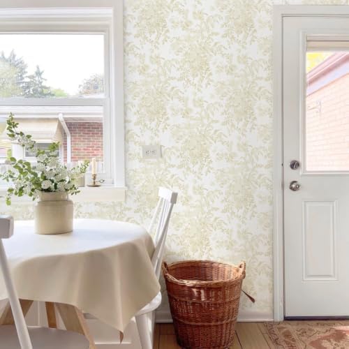 Heroad Floral Peel and Stick Wallpaper Boho Beige Contact Paper Toile Leaf Wall - Image 2