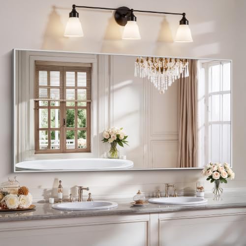 YIROMAN Bathroom Mirror 66"x36", Brushed Silver Bathroom Mirror by Unknown