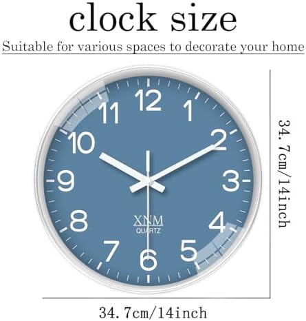 XNM 14 Inch Blue Minimalist Wall Clocks Battery Operated - Image 3