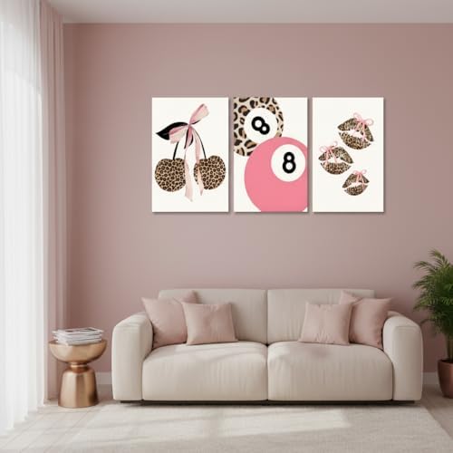 FTHMTN Pink Leopard Lucky 8 Ball Canvas Wall Art Set of 3, Framed 16x24in - Image 5