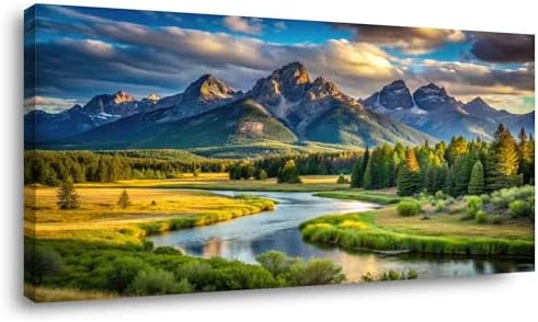 Lasdel Beautiful Mountain River Landscape Wall Art by Lasdel