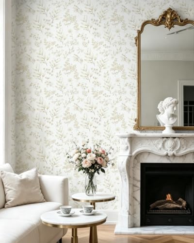 Peel and Stick Wallpaper Floral Vintage Wall Paper Beige Leaf Contact Paper - Image 5