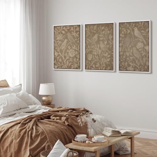 MUDECOR Framed Canvas Print Wall Art Set Taupe Bird Toile - Image 3