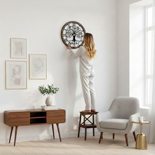 Large Wall Clock for Living Room Decor 24 Inch Tree of Life Metal Wall Art - Image 5