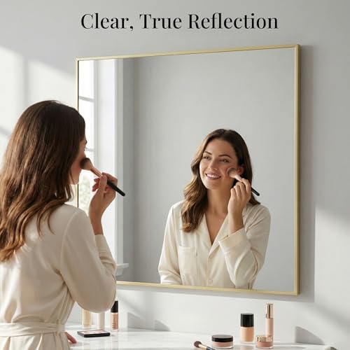 36"x36" Satin Gold Framed Square Bathroom Vanity Wall Mirror - Image 6