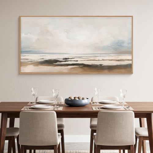 HOURIA Neutral Abstract Gray Landscape Framed Canvas Wall Art Set-40"x20"x1 - Image 4