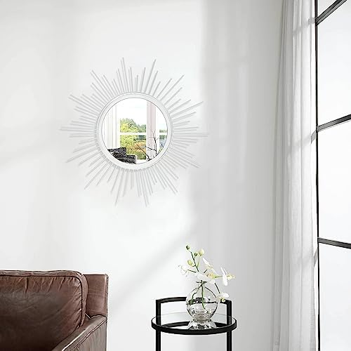 Sunburst Spoked White Large Wall Mirror Boho Home Circle Art Mirror Modern - Image 4
