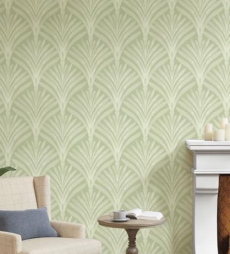 Hopepak Green Peel and Stick Wallpaper, Sage Green Modern Art Deco Wallpaper - Image 3