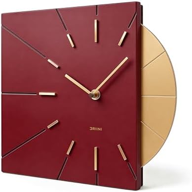 Driini Red and Gold Mid Century Modern Wall Clock, Battery Operated by Driini