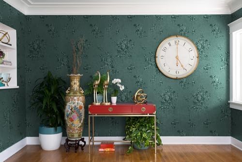 Erfoni Dark Green Floral Embossed Wallpaper - Image 6