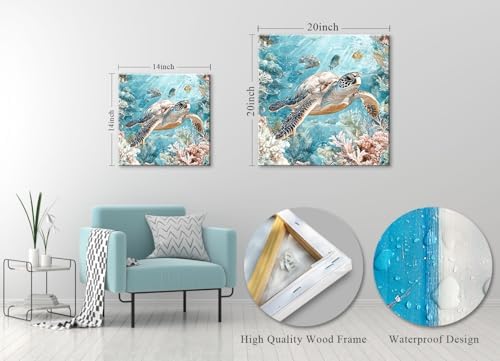 Sea Turtle Bathroom Wall Decor Ocean Theme Framed Canvas Wall Art Coastal - Image 7
