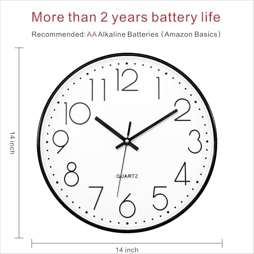 Foxtop 14" Modern Wall Clock Silent Battery Operated Analog Clock - Image 2