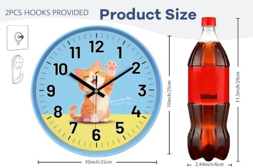 10" Cute Cat Silent Wall Clock, Wall Clocks Battery Operated Indoor - Image 3