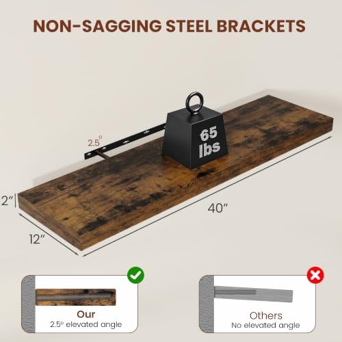 Vivelove Deep Floating Shelves 40x12” Set of 2, Rustic Brown - Image 3
